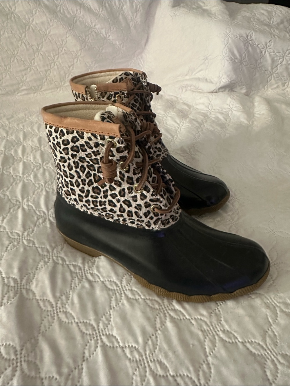 Leopard Print Waterproof Ankle Duck Boots - Brown/Black